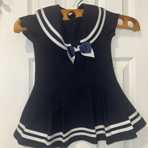 Bonnie Jean Girls Navy Blue Sailor Dress White Collar Bow Nautical 2T